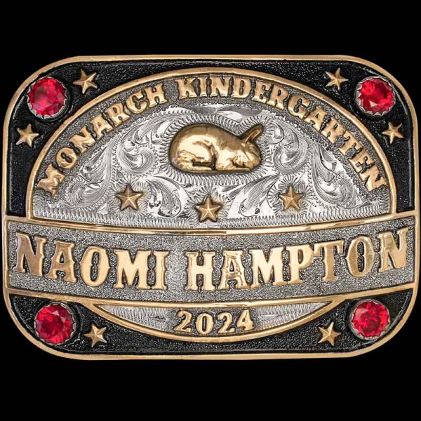 Add a little sparkle to your lil cowboy or cowgirl's day with the Gator Belt Buckle. Detailed with Jeweler's Bronze stars, a solid edge and Jeweler's Bronze lettering. Customize it now!
